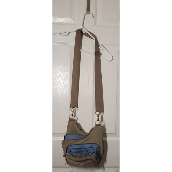 Baggallini Crossbody Travel Bag – Khaki with Blue Interior, Adjustable Strap - Picture 2 of 12